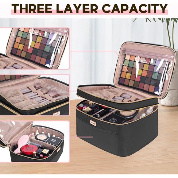 Womens Travel Makeup Bag Women, Large Cosmetic Case, Organizer for Travel-Size - Picture 2 of 6